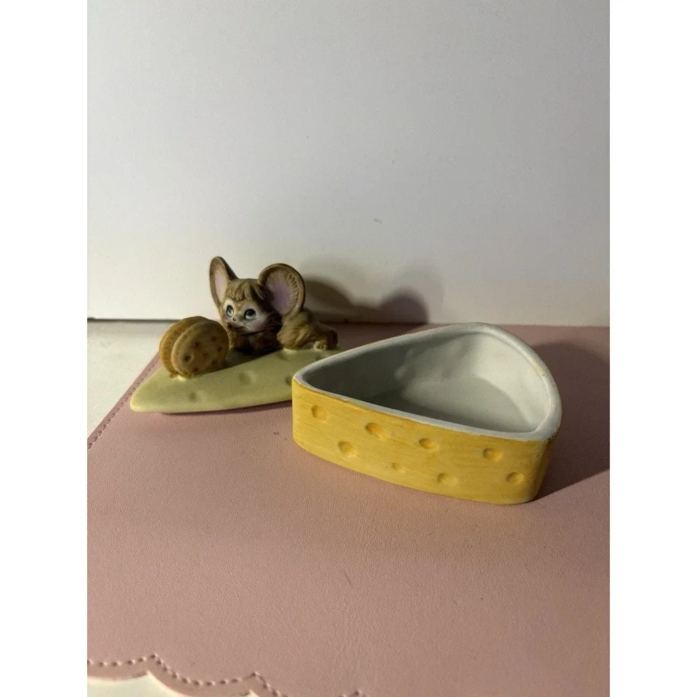 Vintage Mouse Figurine on Cheese Wedge with Cracker